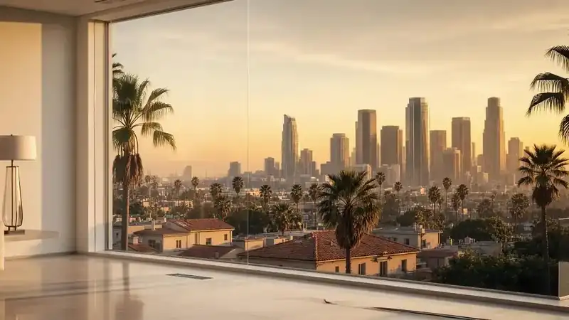 Spotless floor-to-ceiling glass over a Los Angeles hillside pool